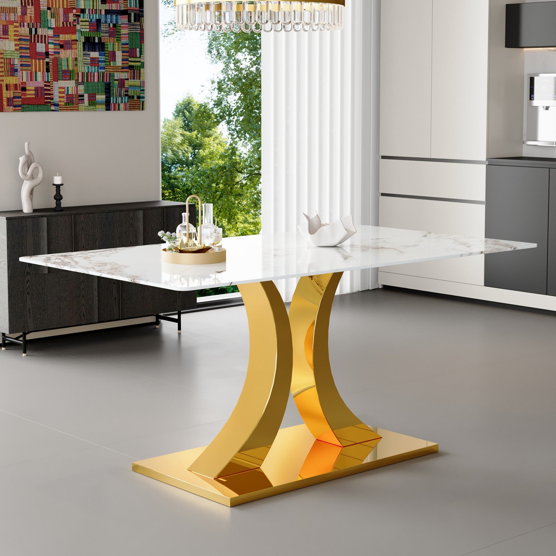 Sumdeal Rectangular Glass Dining Table for Modern Dining Rooms - main image 1