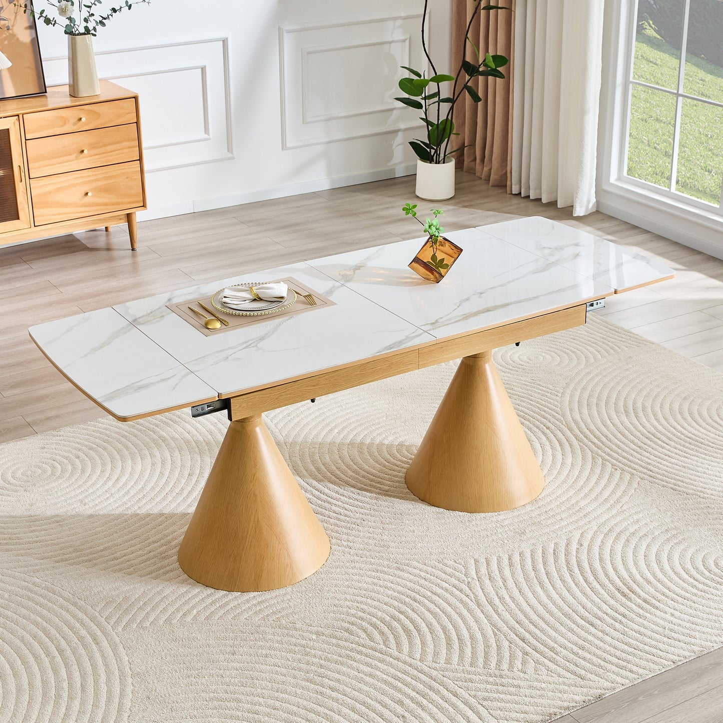 Sumdeal Extendable Faux Marble Dining Table for Flexible Family Dining - main image 1