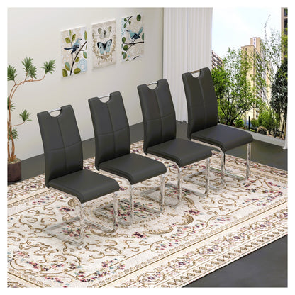Sumdeal Modern PU Dining Chairs Set of 4 with Silver Legs for Apartments and Kitchens - Walmart image Black