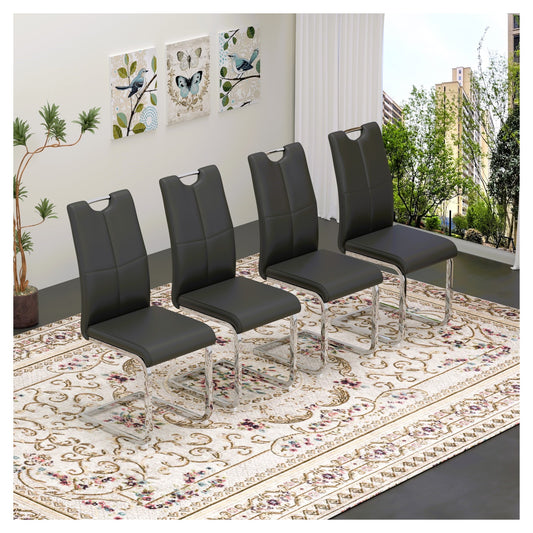 Sumdeal Modern PU Dining Chairs Set of 4 with Silver Legs for Apartments and Kitchens - Walmart image Black
