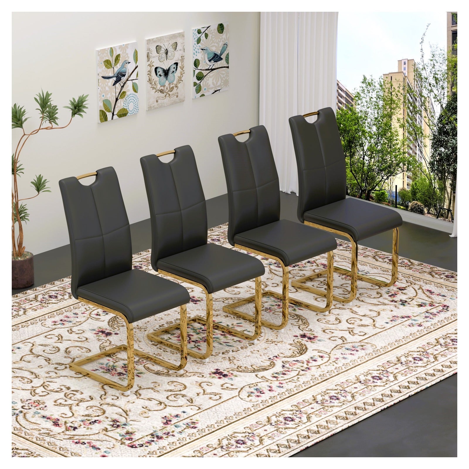 Sumdeal Modern PU Dining Chairs Set of 4 with Gold Legs for Stylish Dining Areas - Walmart image Black