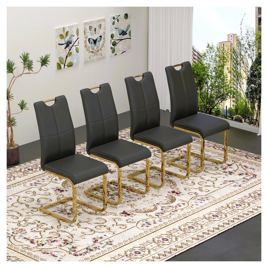 Sumdeal Modern PU Dining Chairs Set of 4 with Gold Legs for Stylish Dining Areas - Walmart image Black