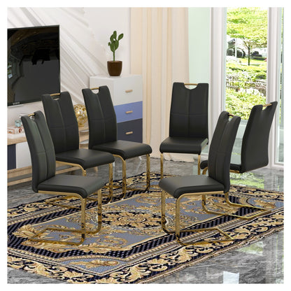 Sumdeal Modern PU Dining Chairs Set of 6 with Gold Legs for Open Dining Rooms - Walmart image Black