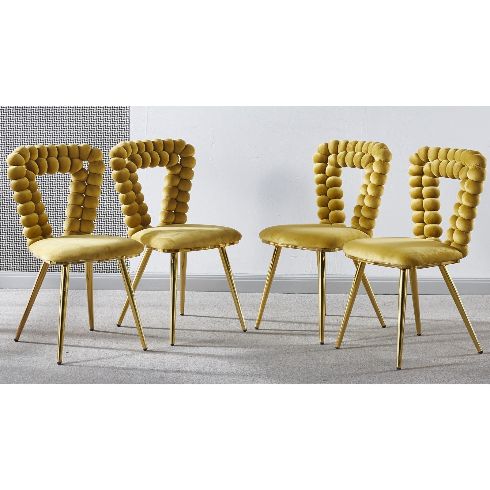 Sumdeal Yellow Fabric Dining Chairs Set of 4 with Gold Legs - product image 1