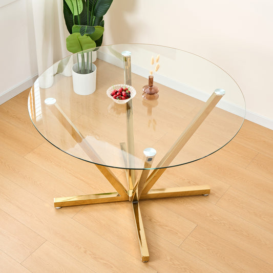 Sumdeal 45-inch Round Glass Dining Table with Gold Metal Legs - main image 1