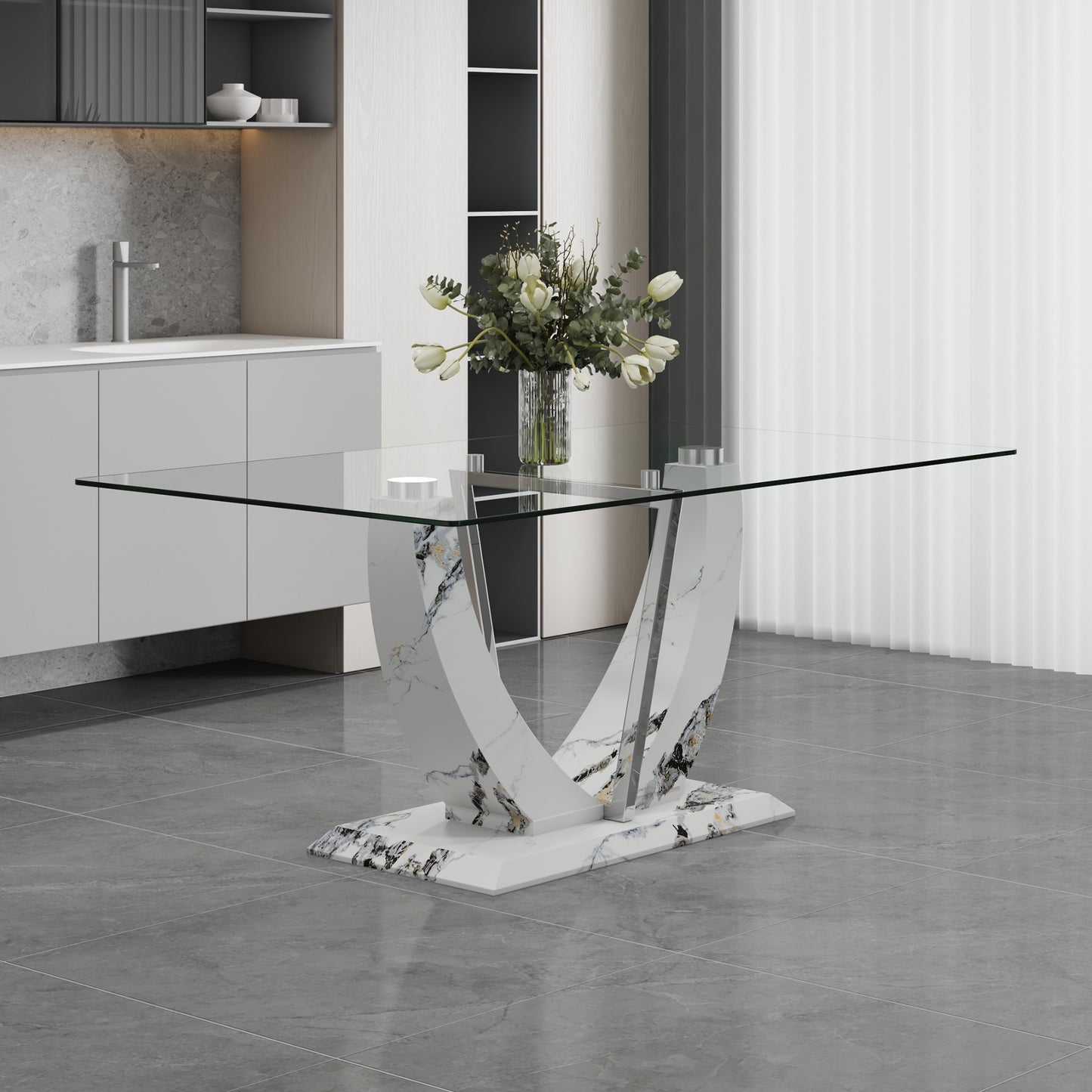 Sumdeal Rectangular Glass Dining Table for Modern Dining Rooms - main image 1