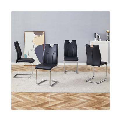 Sumdeal Black and Silver PU Leather Dining Chairs Set of 4 with Silver Legs - product image 1