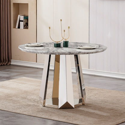 Sumdeal Round Faux Marble Dining Table for Apartments and Kitchens - main image 1