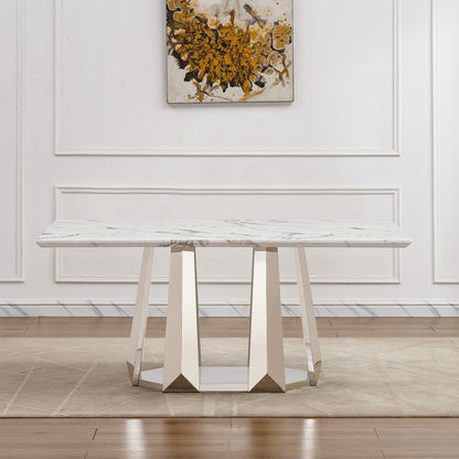 Sumdeal Rectangular Faux Marble Dining Table for Modern Dining Rooms - main image 1