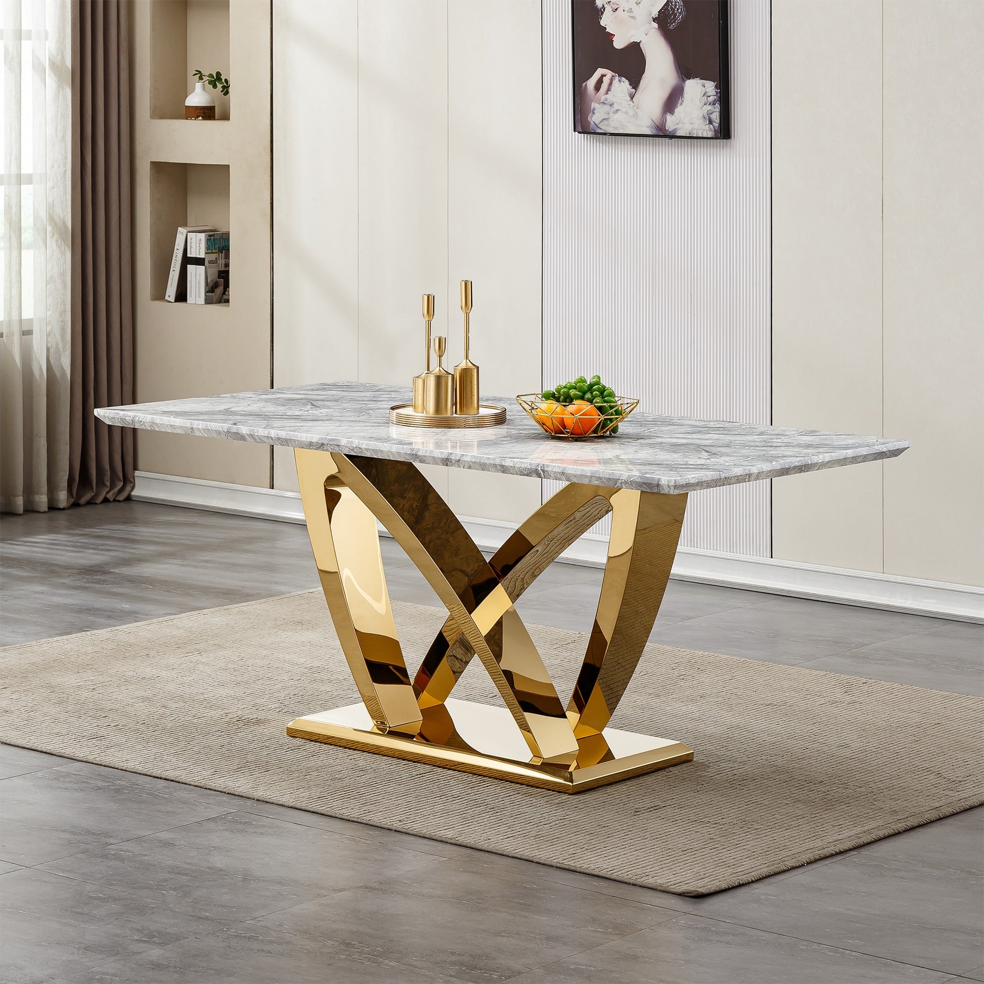 Sumdeal Rectangular Faux Marble Dining Table for Modern Dining Rooms - main image 1