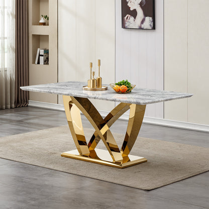 Sumdeal Rectangular Faux Marble Dining Table for Modern Dining Rooms - main image 1