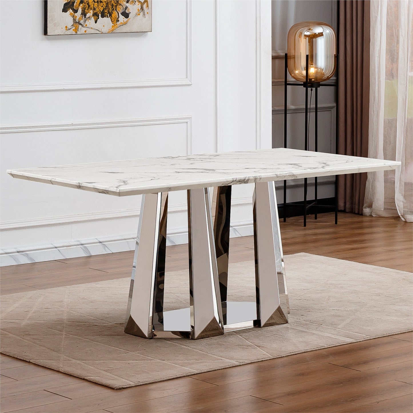 Sumdeal Rectangular Faux Marble Dining Table for Modern Dining Rooms - main image 1
