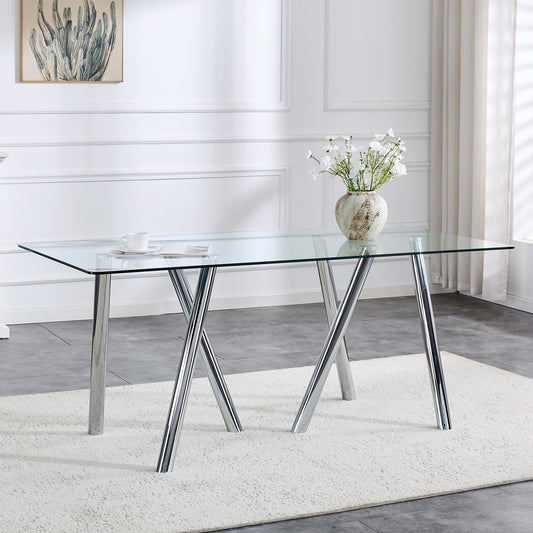Sumdeal 71-inch Glass Dining Table with Sturdy Metal Legs - main image 1