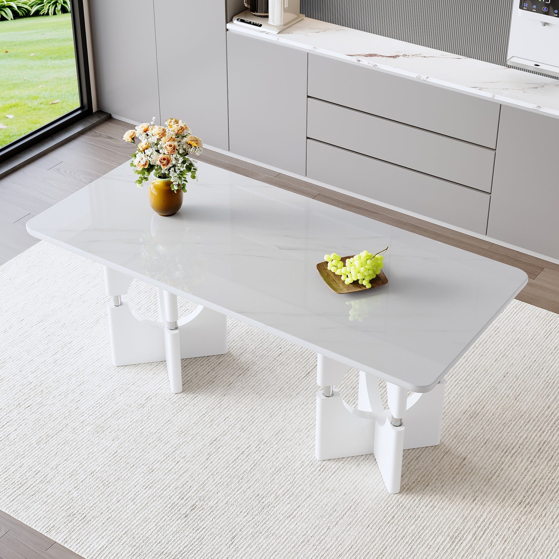 Sumdeal Rectangular Faux Marble Dining Table for Modern Dining Rooms - main image 1