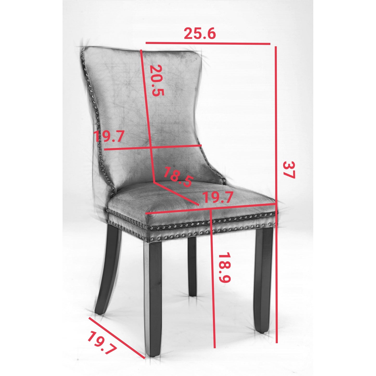 Sumdeal Gray Velvet Dining Chairs Set of 2 with Wood Legs - dimension image 2