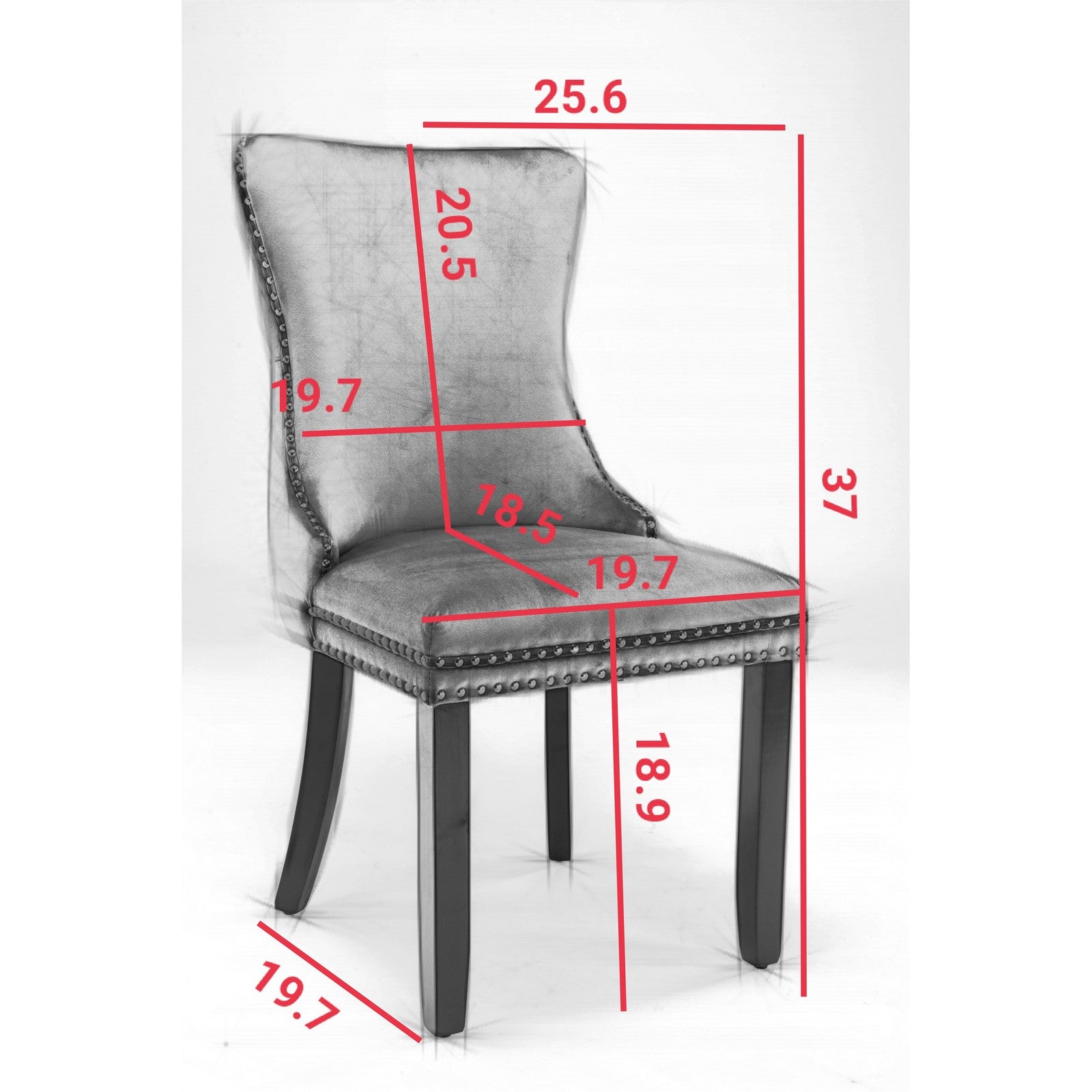 Sumdeal Gray Velvet Dining Chairs Set of 2 with Wood Legs - dimension image 2