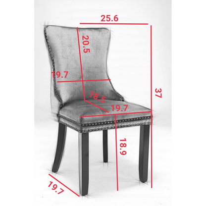 Sumdeal Gray Velvet Dining Chairs Set of 2 with Wood Legs - dimension image 2