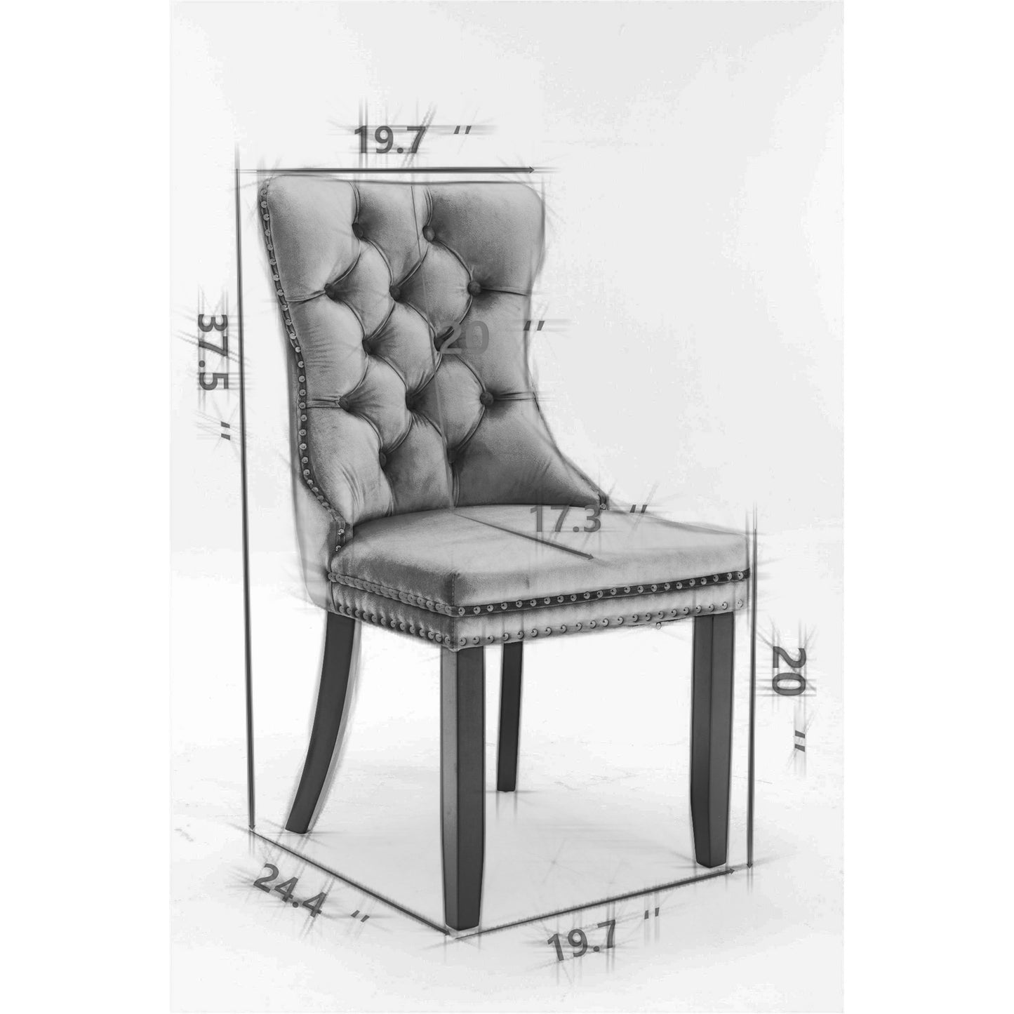Sumdeal Beige Velvet Dining Chairs Set of 2 with Wood Legs - dimension image 2