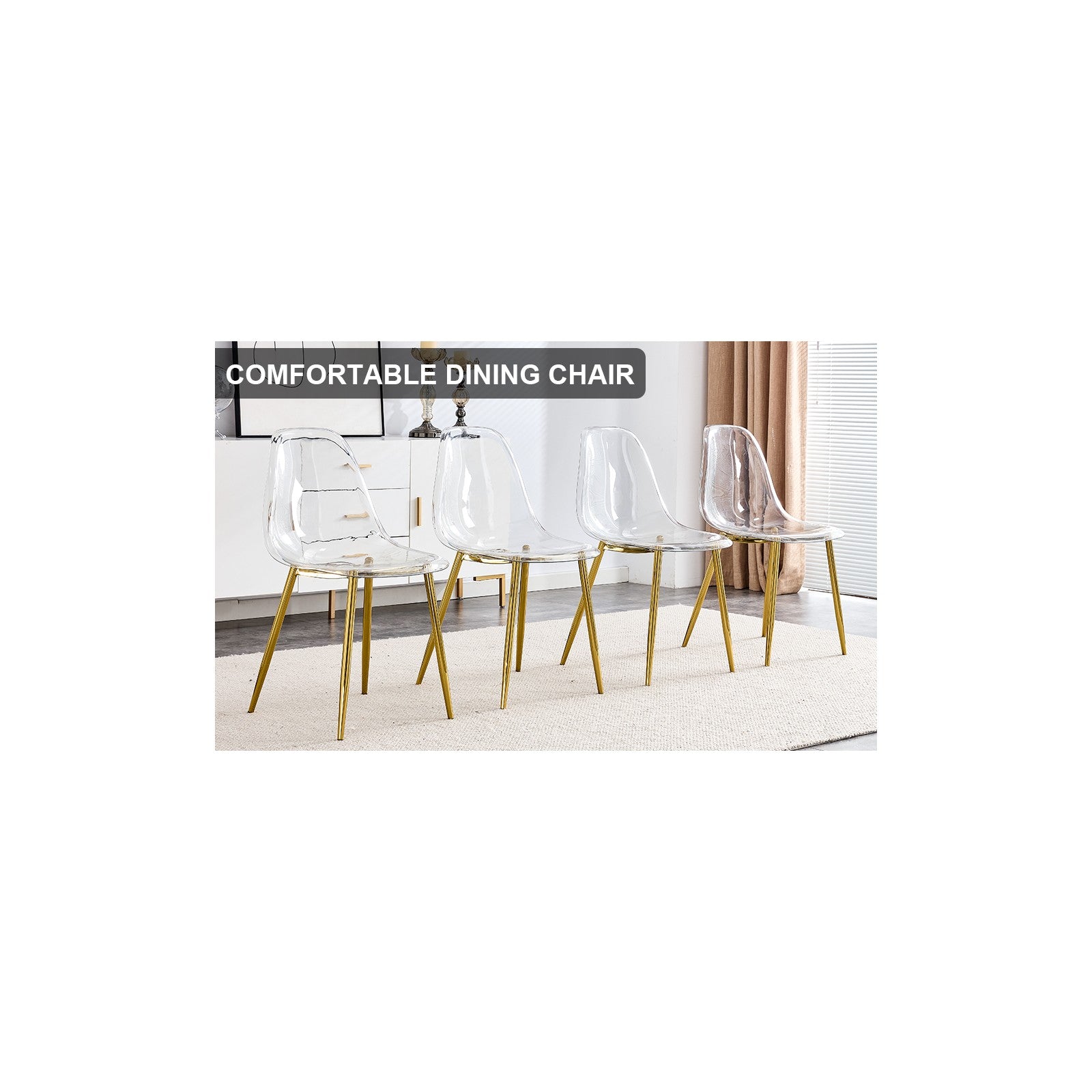 Sumdeal Golden Clear Plastic Dining Chairs Set of 4 with Gold Legs - dimension image 2