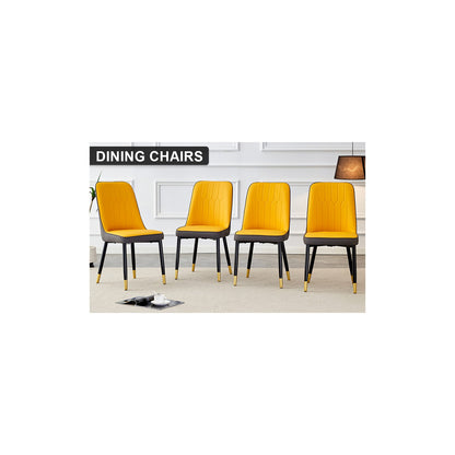 Sumdeal Yellow and Grey PU Leather Dining Chairs Set of 4 with Black Legs - dimension image 2