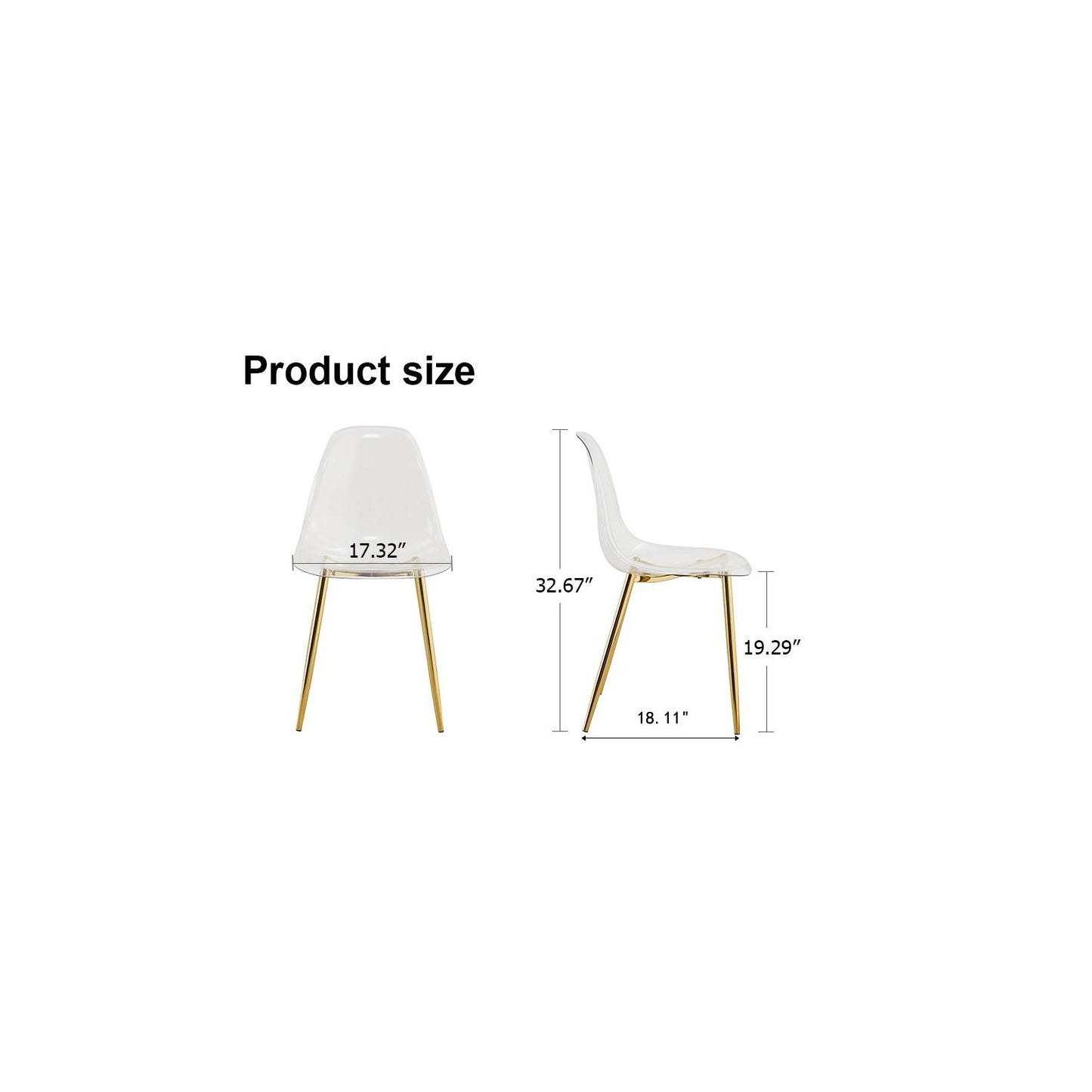 Sumdeal Golden Clear Plastic Dining Chairs Set of 6 with Gold Legs - dimension image 2