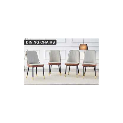 Sumdeal Brown and Light Gray PU Leather Dining Chairs Set of 4 with Black Legs - dimension image 2