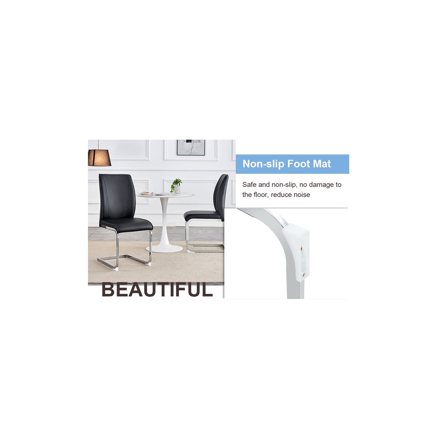 Sumdeal Black and Silver PU Leather Dining Chairs Set of 4 with Silver Legs - dimension image 2