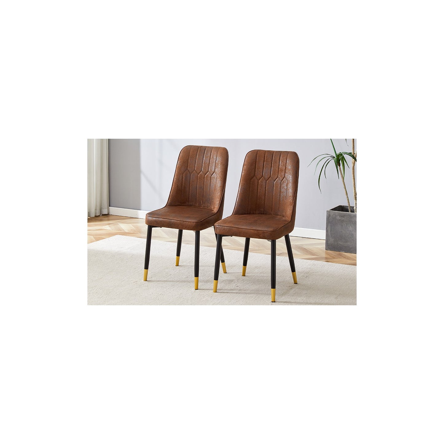 Sumdeal Brown and Black Upholstered Dining Chairs Set of 2 with Black Legs - dimension image 2