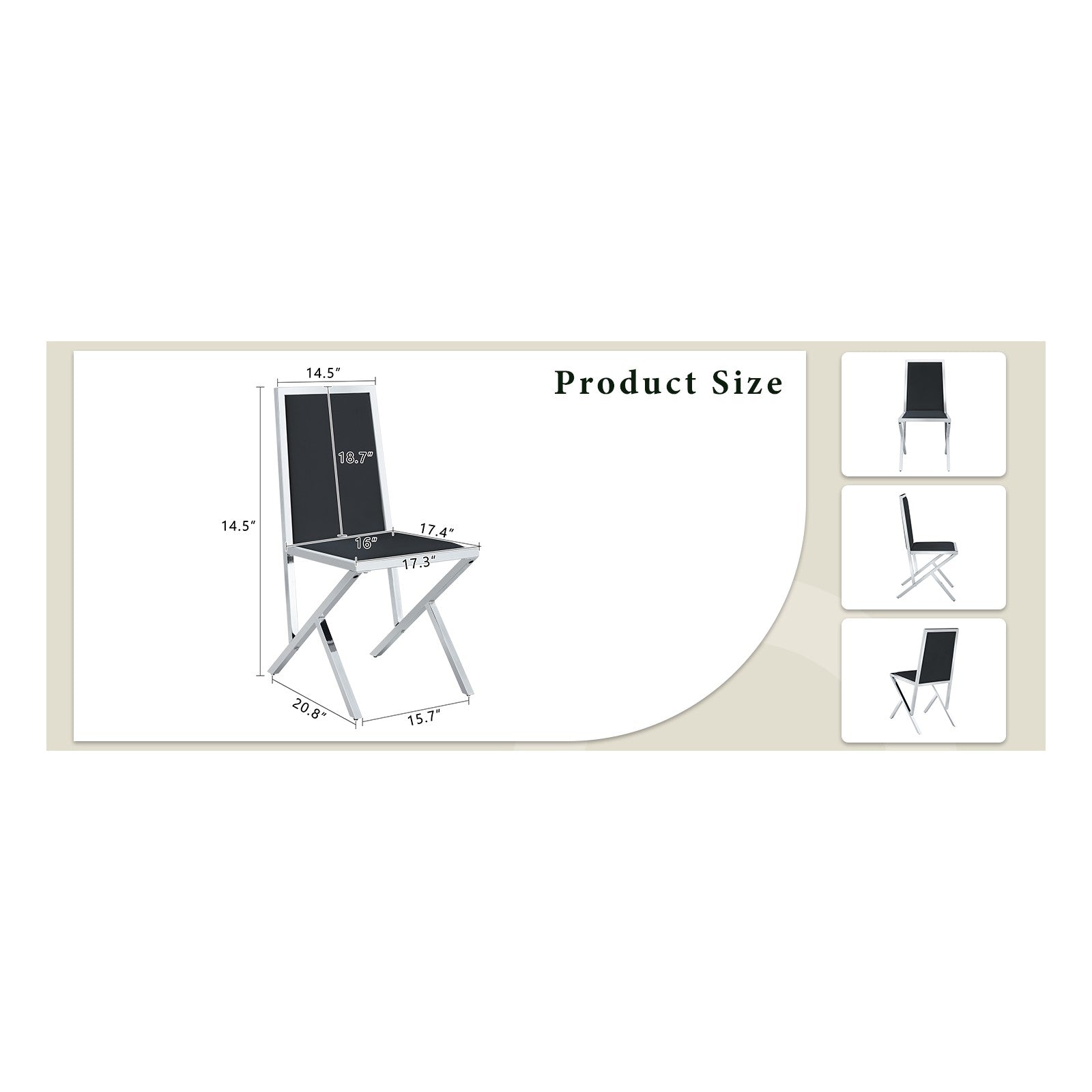 Sumdeal Black and Silver PU Leather Dining Chairs Set of 4 with Silver Legs - dimension image 2