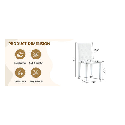 Sumdeal White and Silver PU Leather Dining Chairs Set of 2 with Silver Legs - dimension image 2