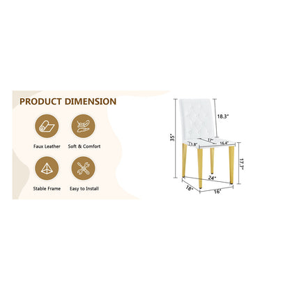 Sumdeal White and Gold PU Leather Dining Chairs Set of 4 with Gold Legs - dimension image 2