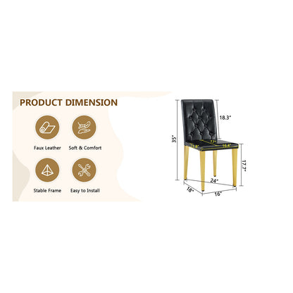Sumdeal Black and Gold PU Leather Dining Chairs Set of 2 with Gold Legs - dimension image 2