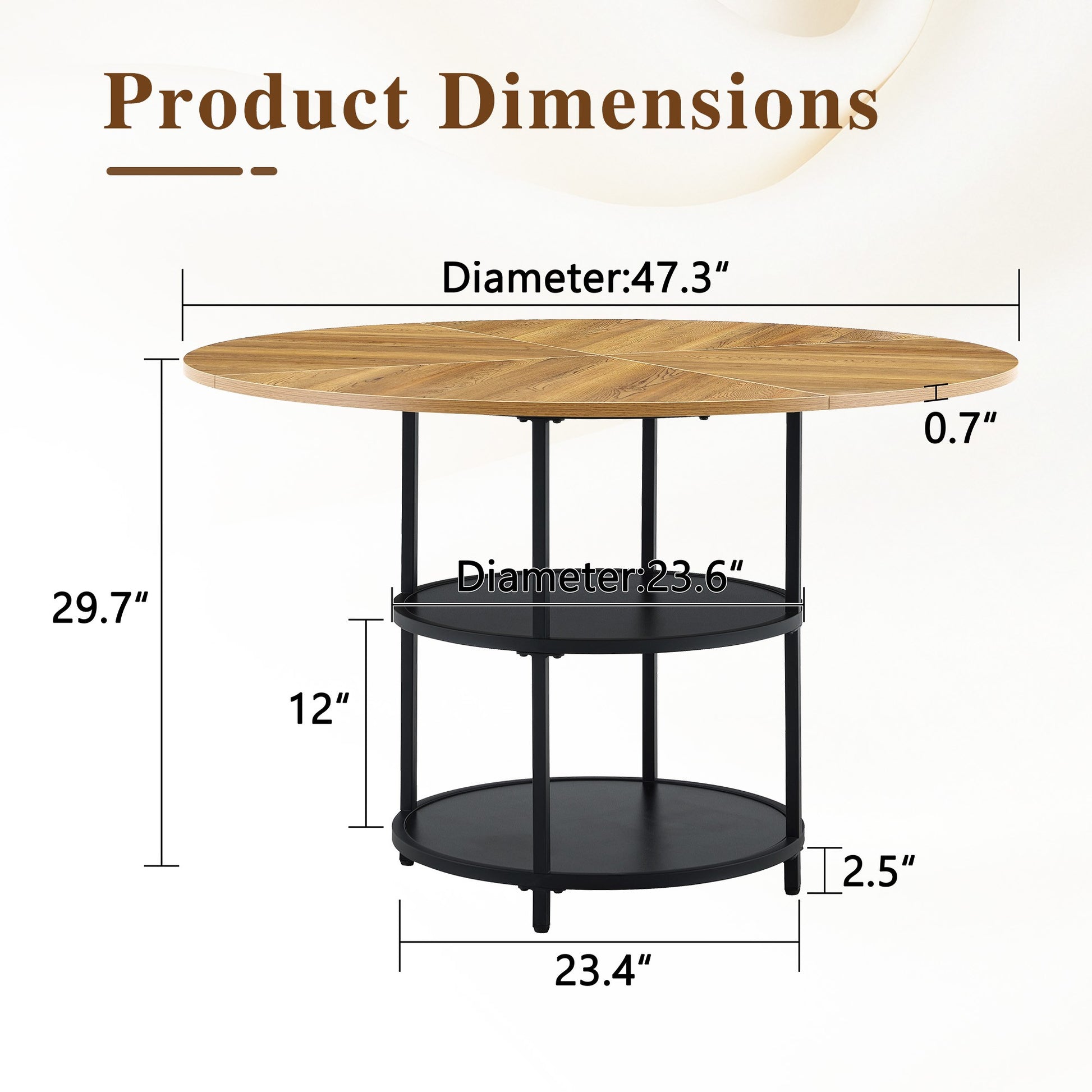 Sumdeal Round Wood-Look Dining Table for Apartments and Kitchens - dimension image 2