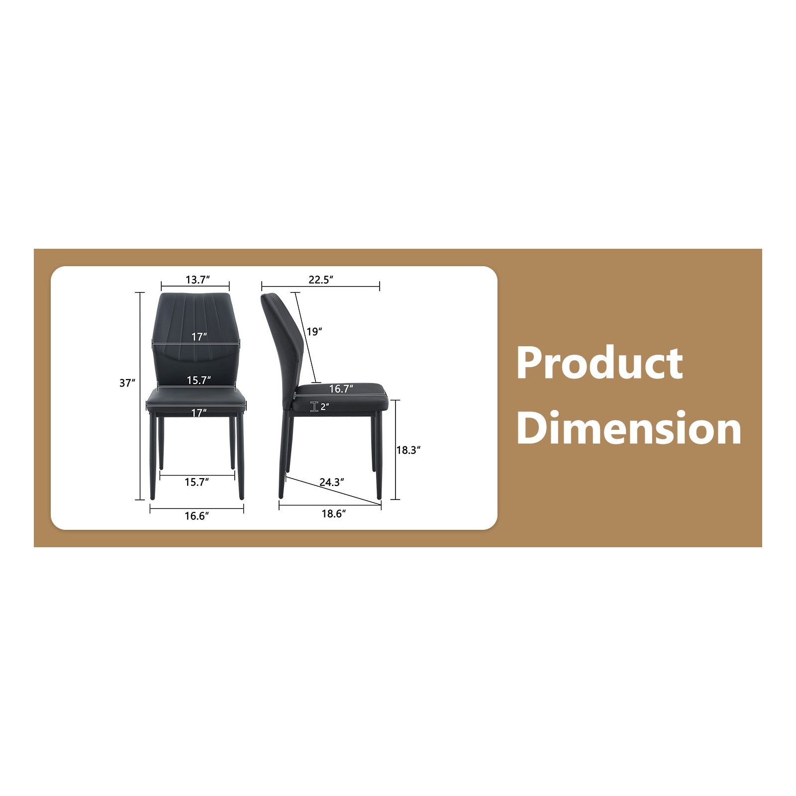 Sumdeal Black PU Leather Dining Chairs Set of 3 with Modern Legs - dimension image 2