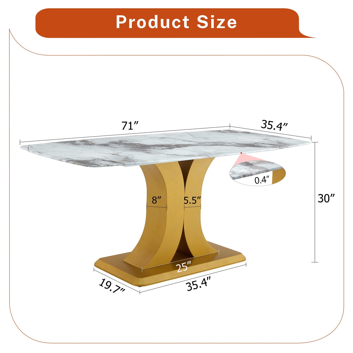 Sumdeal Rectangular Glass Dining Table for Modern Dining Rooms - dimension image 2