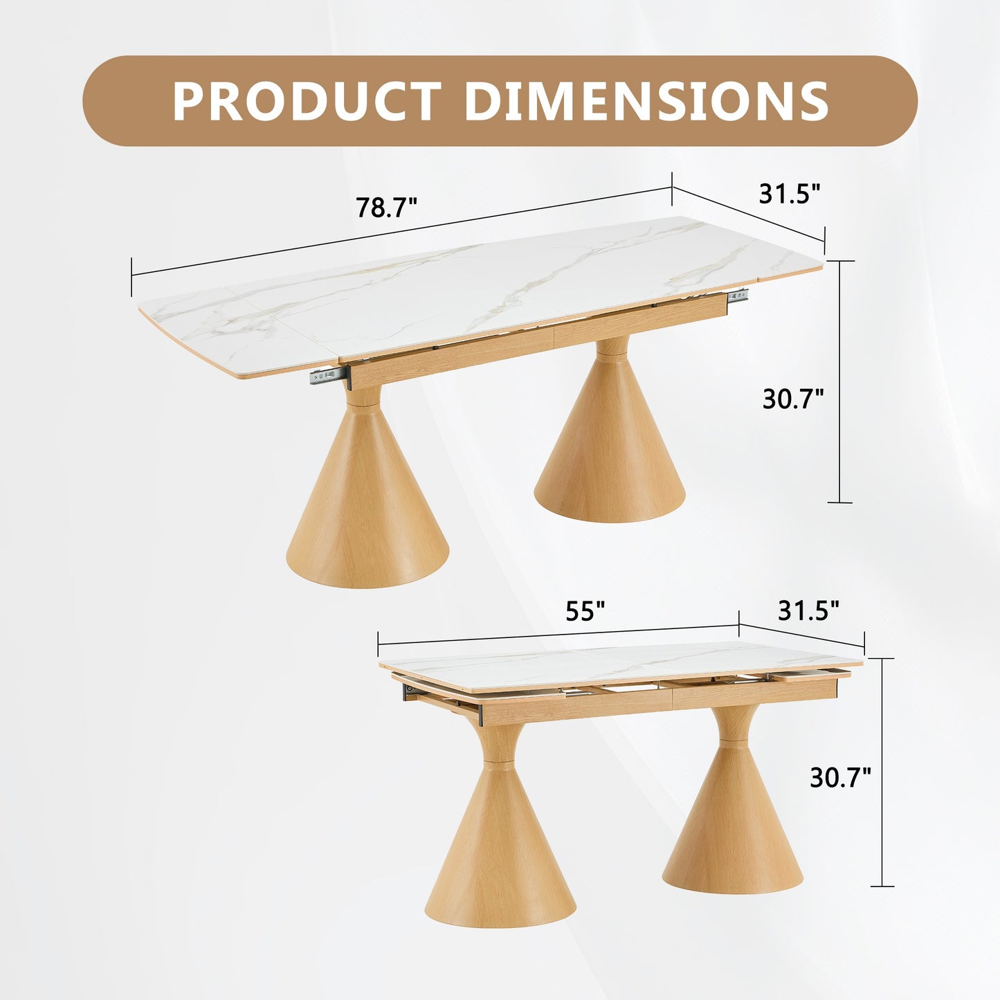 Sumdeal Extendable Faux Marble Dining Table for Flexible Family Dining - dimension image 2