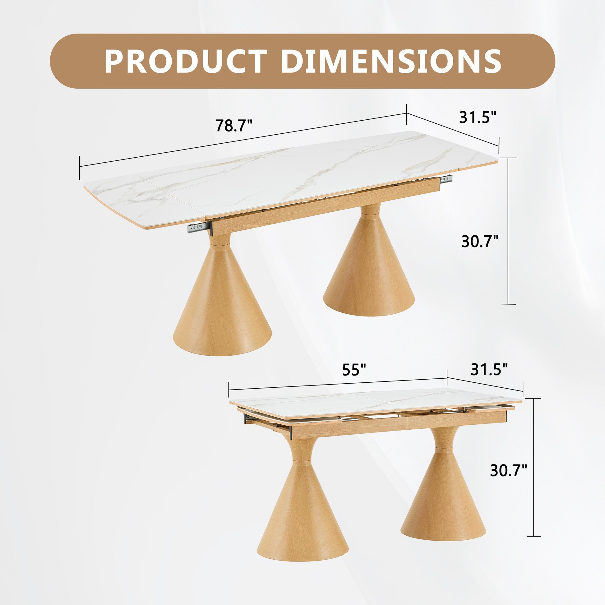Sumdeal Extendable Faux Marble Dining Table for Flexible Family Dining - dimension image 2