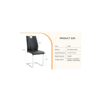 Sumdeal Black and Silver PU Leather Dining Chairs Set of 4 with Silver Legs - dimension image 2