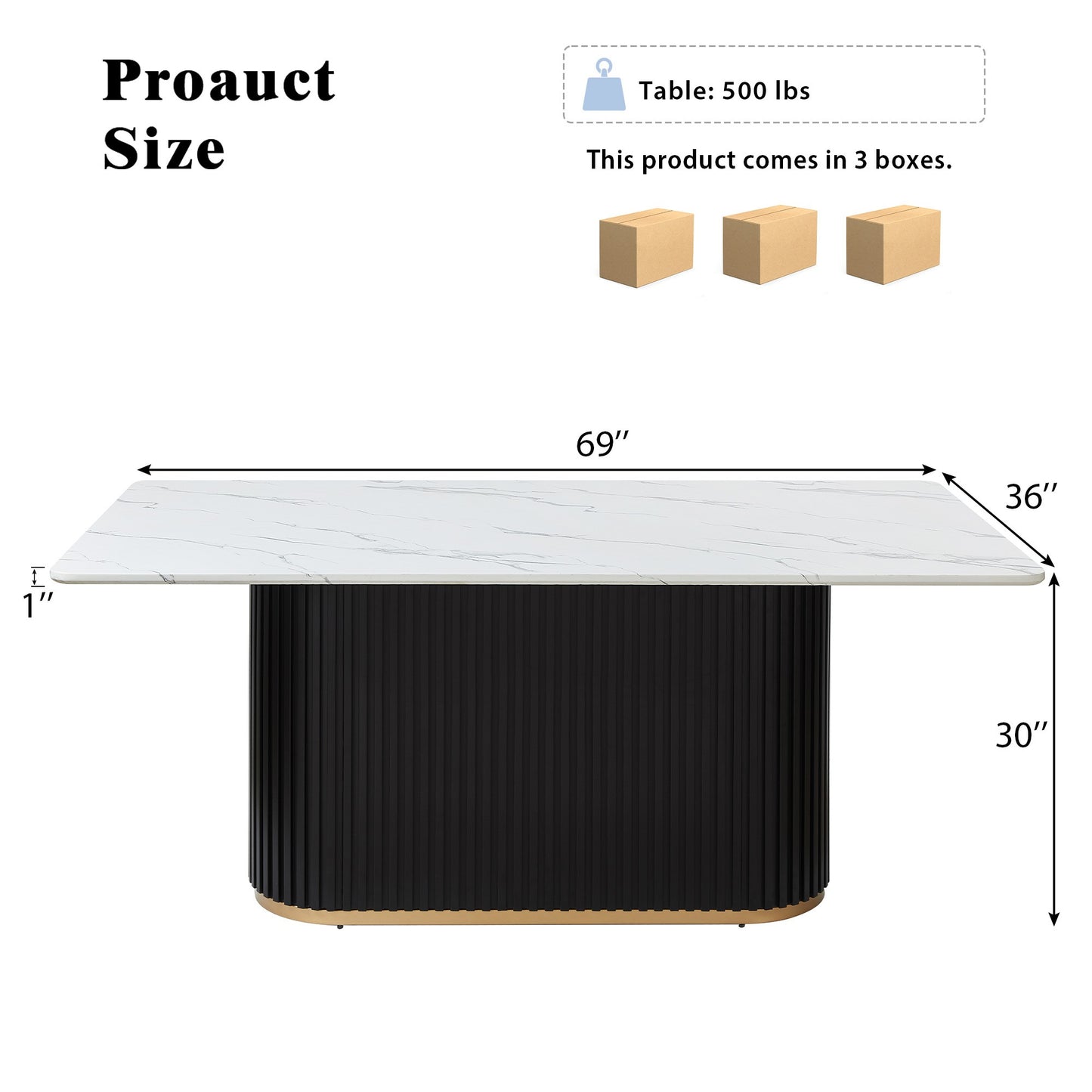 Sumdeal Rectangular Faux Marble Dining Table for Modern Dining Rooms - dimension image 2