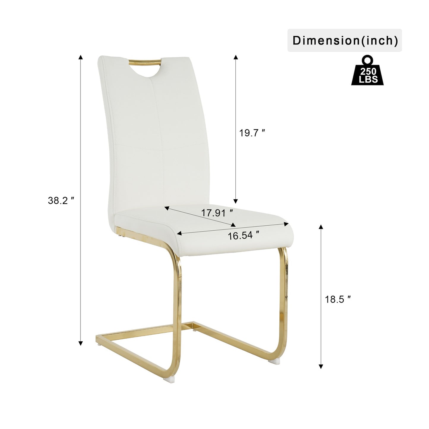 Sumdeal Modern PU Dining Chairs Set of 2 with Gold Legs for Compact Dining Rooms - dimension image 