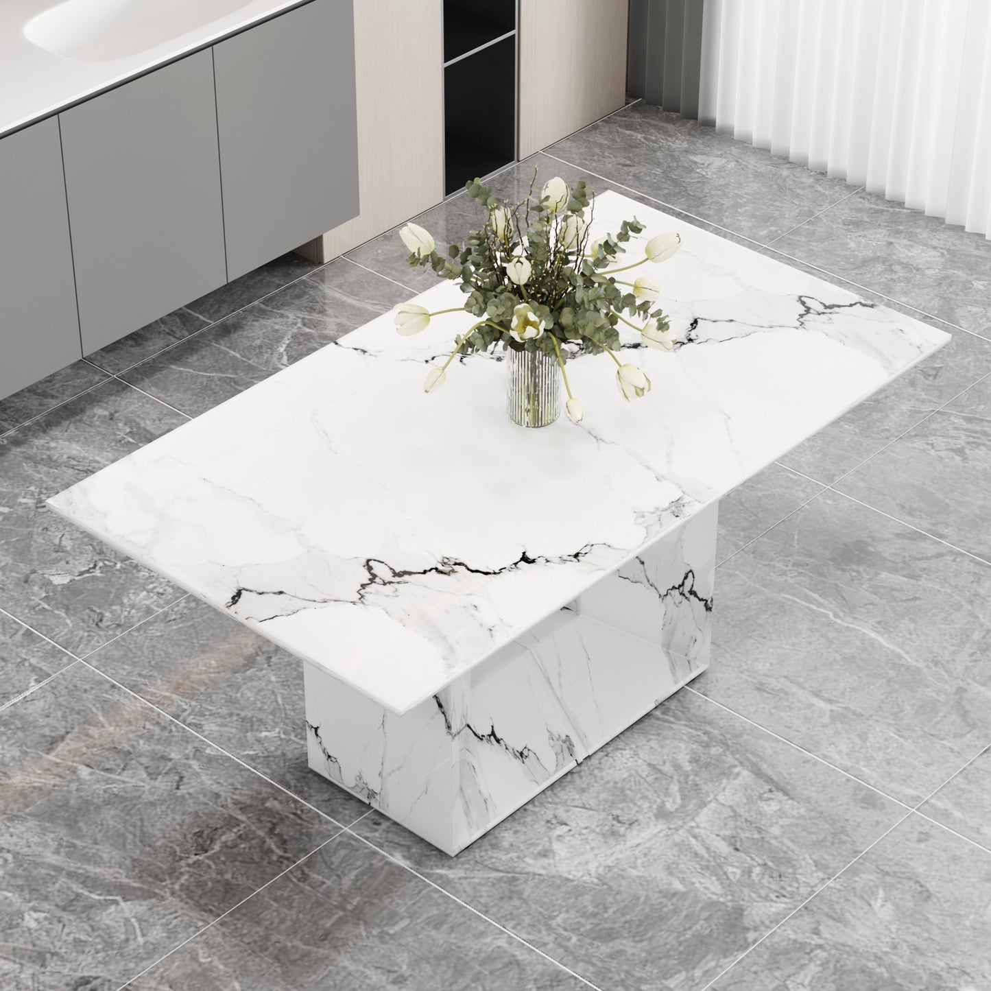 Sumdeal Rectangular Faux Marble Dining Table for Modern Dining Rooms - fallback-gallery image 3