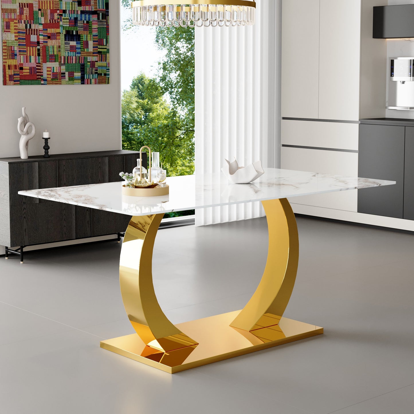 Sumdeal Rectangular Glass Dining Table for Modern Dining Rooms - fallback-gallery image 2