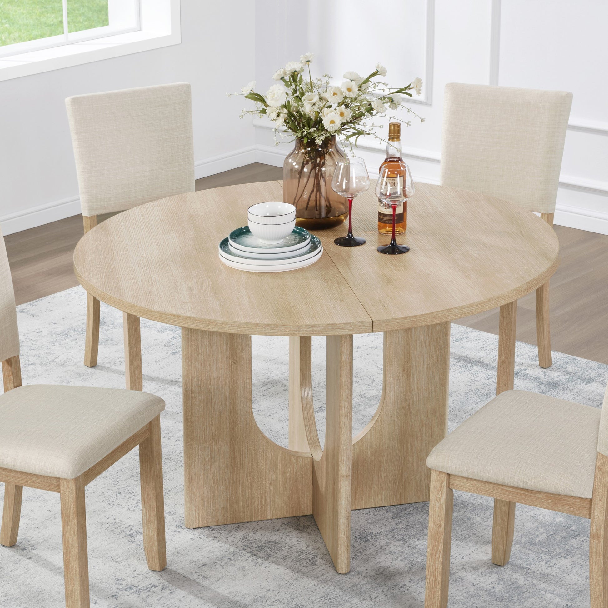 Sumdeal Round Wood-Look Dining Table for Apartments and Kitchens - fallback-gallery image 2