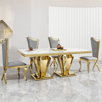 Sumdeal Rectangular Faux Marble Dining Table for Modern Dining Rooms - fallback-gallery image 2