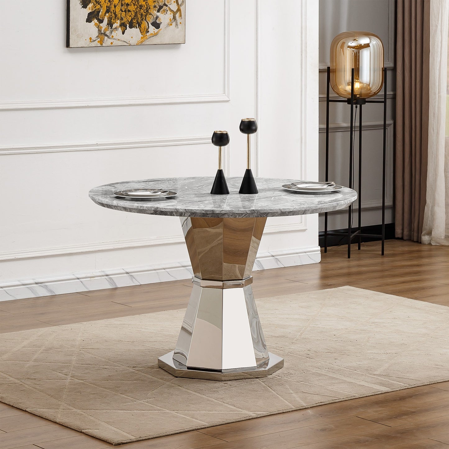 Sumdeal Round Faux Marble Dining Table for Apartments and Kitchens - fallback-gallery image 2