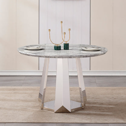 Sumdeal Round Faux Marble Dining Table for Apartments and Kitchens - fallback-gallery image 2