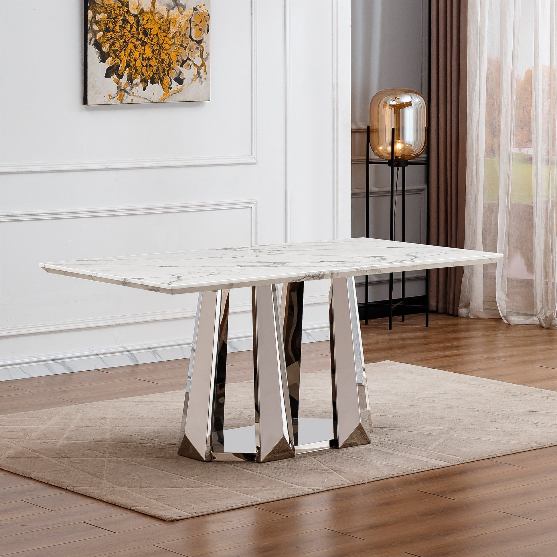 Sumdeal Rectangular Faux Marble Dining Table for Modern Dining Rooms - fallback-gallery image 2