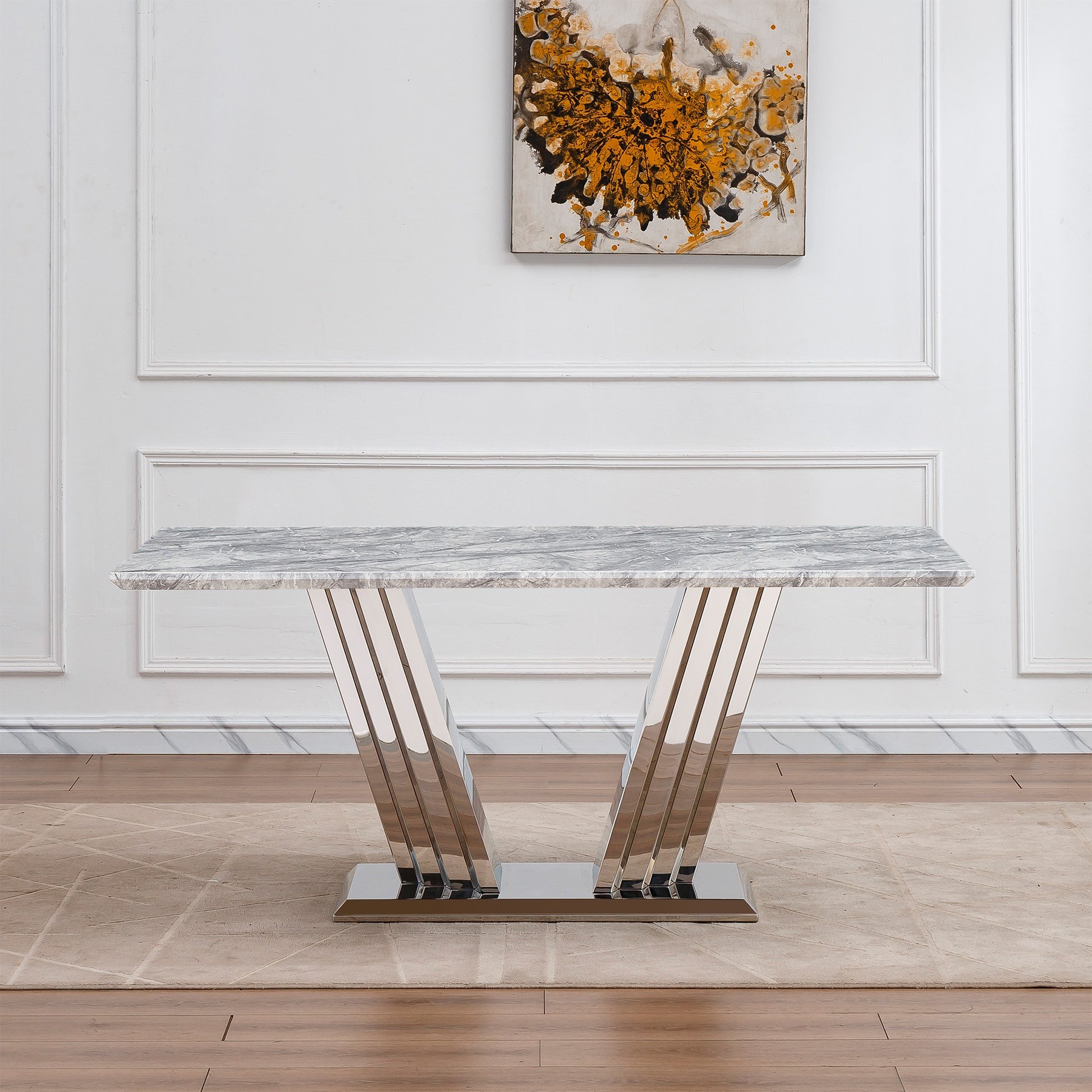 Sumdeal Rectangular Faux Marble Dining Table for Modern Dining Rooms - fallback-gallery image 2