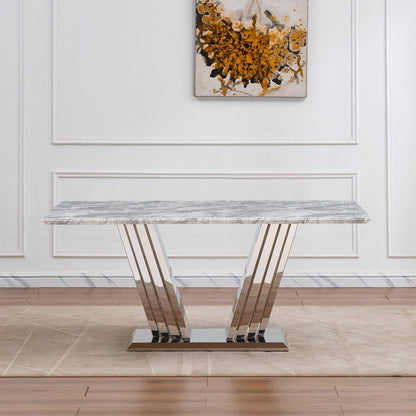 Sumdeal Rectangular Faux Marble Dining Table for Modern Dining Rooms - fallback-gallery image 2