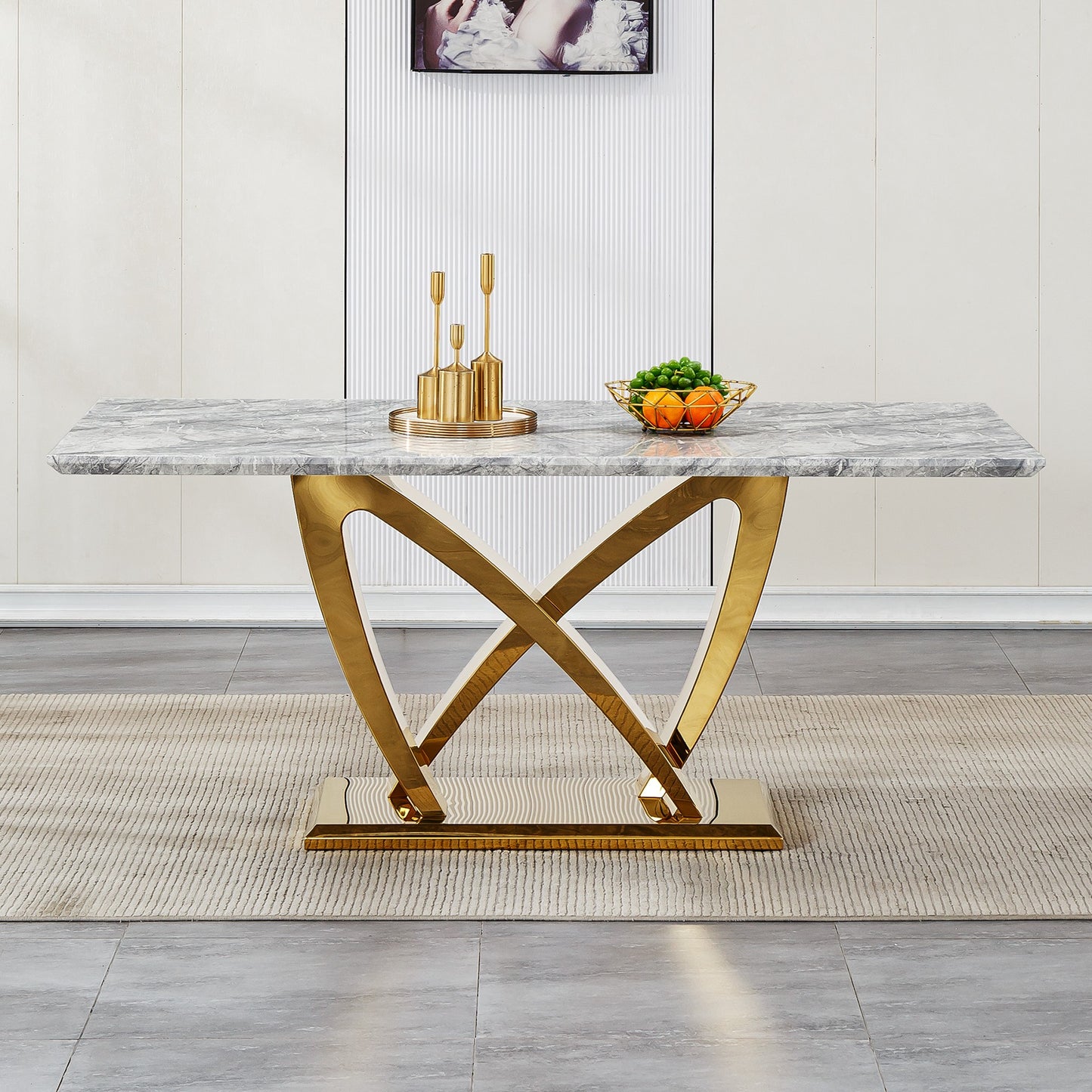 Sumdeal Rectangular Faux Marble Dining Table for Modern Dining Rooms - fallback-gallery image 2